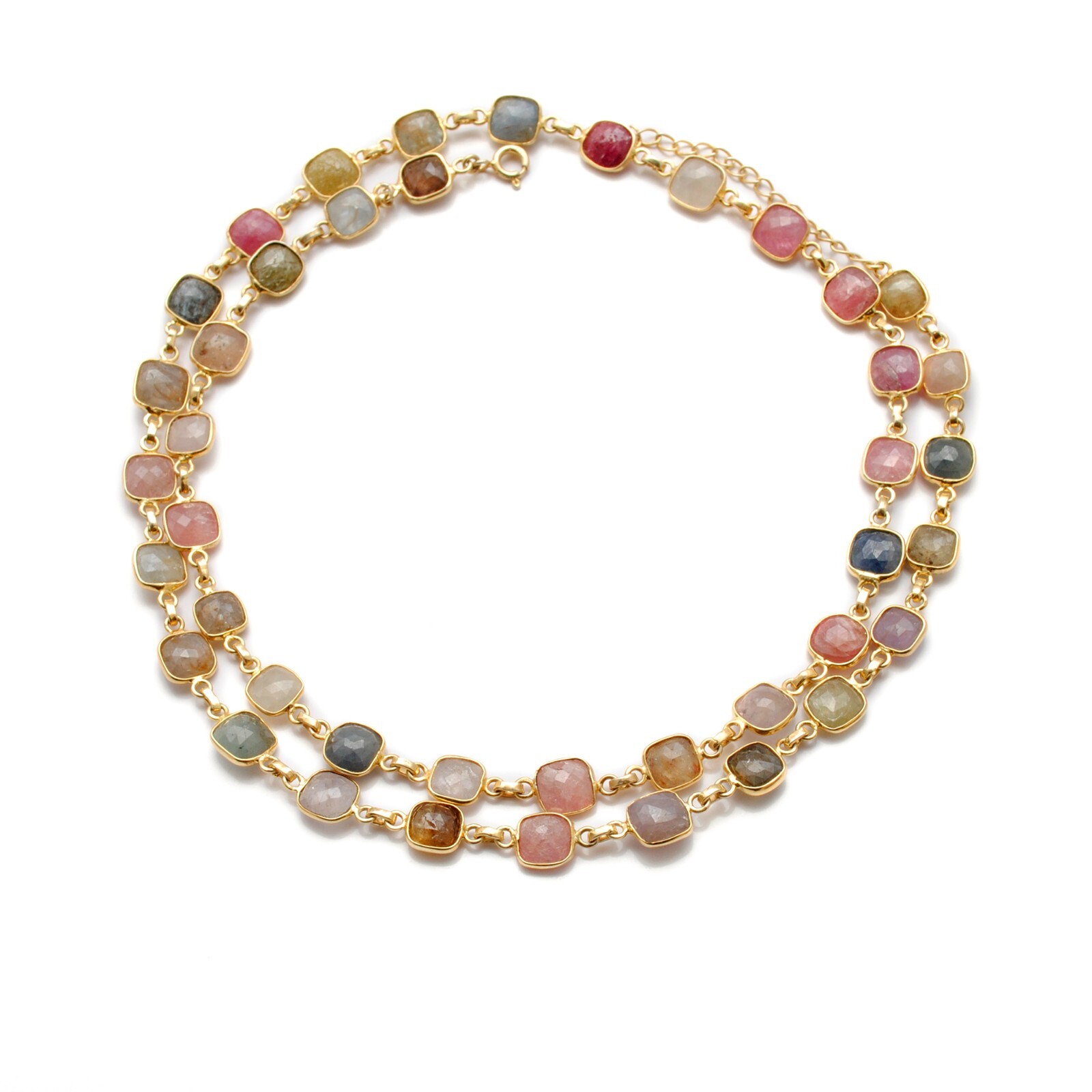 Multi Sapphire Bezel Setting Cushion Gold Plated Necklace Sapphire Necklace