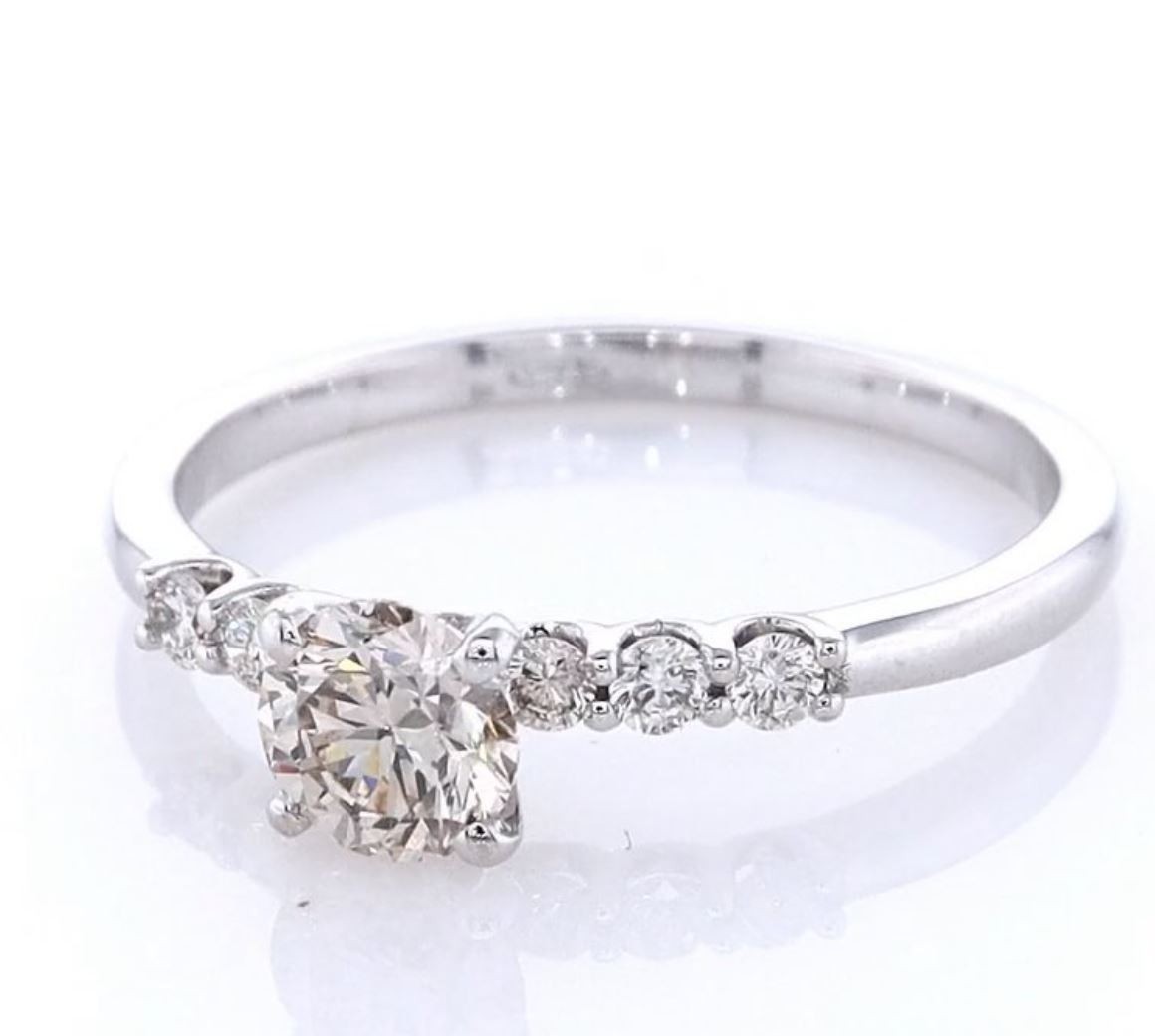 IGI Certified 0.66 CTW Natural Diamond Ring – 14K White Gold Engagement Ring