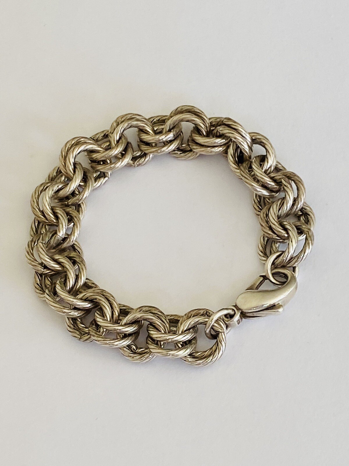 Vintage Signed Sterling Silver Double Rolo Circle Link Chain Bracelet 45-Grams