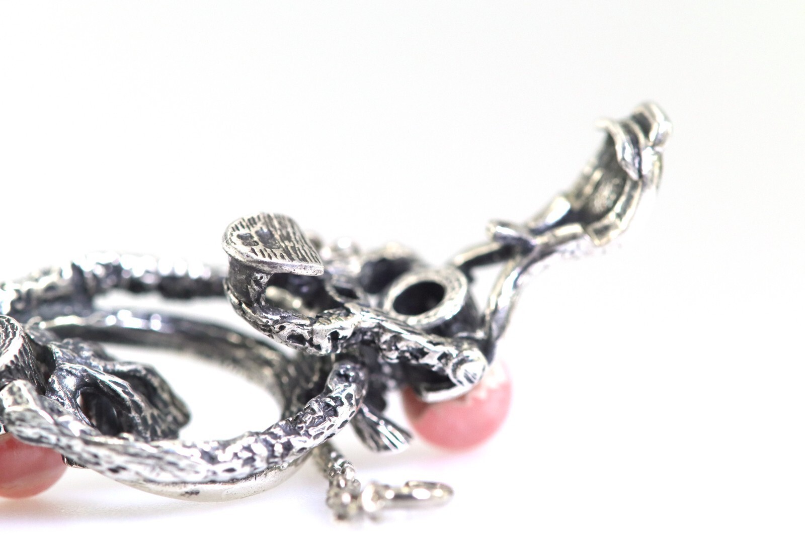 Floral Sterling Silver (925) Link Bracelet, with Rhodochrosite, Floral, L: 19cm