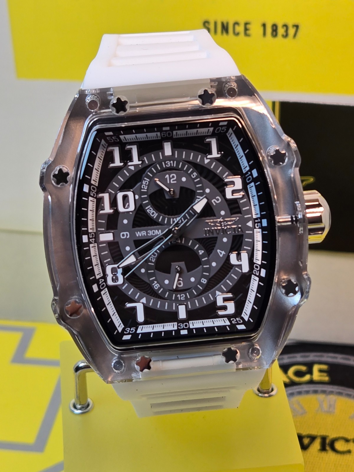 Invicta Racing Cyclone Men’s Watch 48.5 mm Smoke Gray /White Silicone Band- NEW!