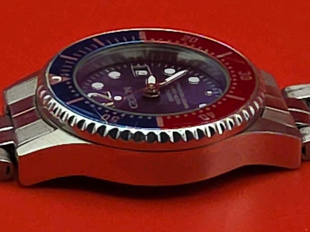 Croton 28mm All Stainless Steel Blue Dial Pepsi Red Blue Bezel Jpan Quartz Watch