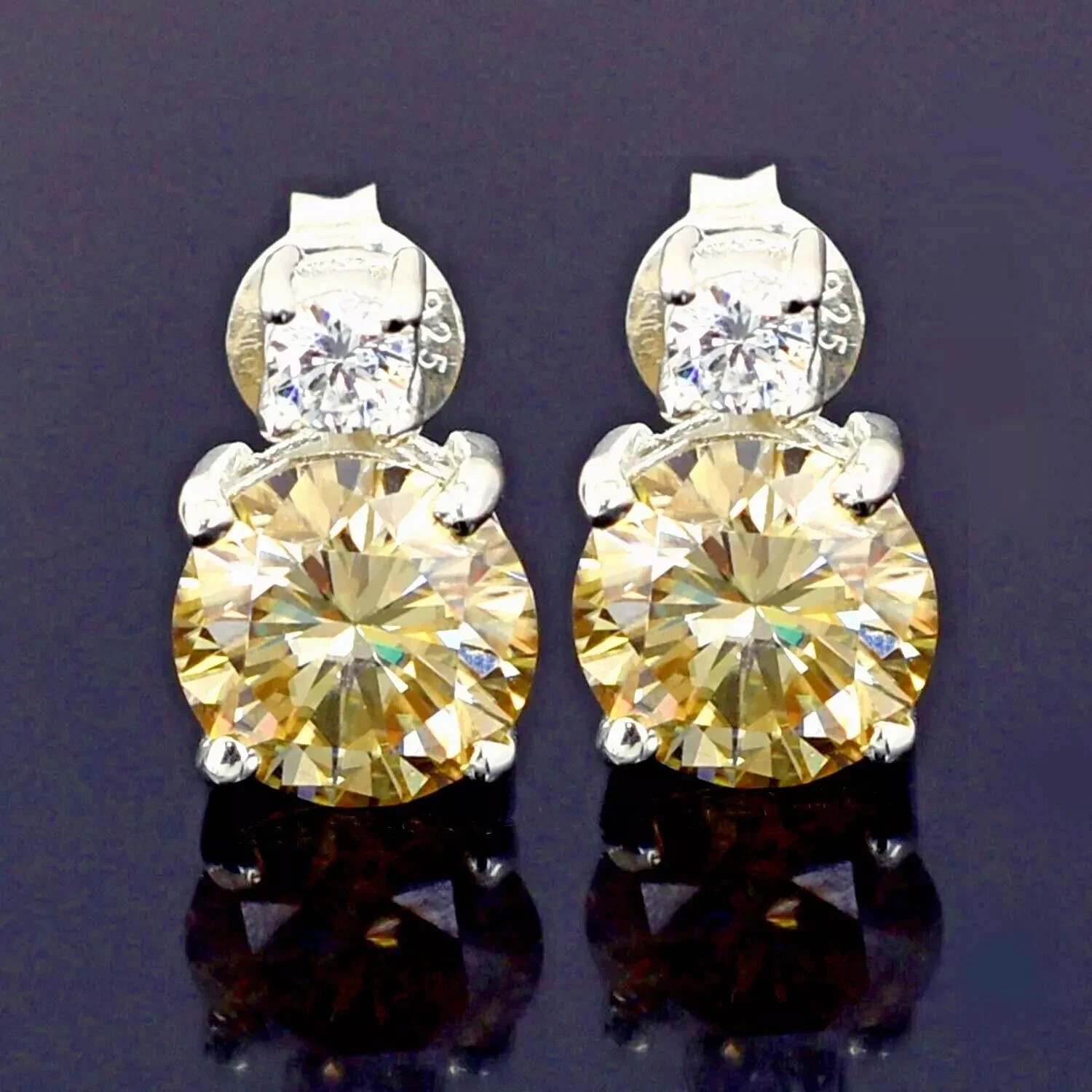 5 Ct. Treated Round Champagne Color Diamond Earring In 925 Silver Certified