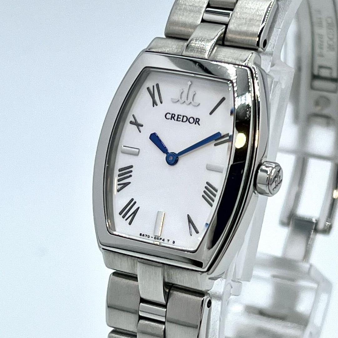 Seiko Credor Signo 5A70-0AE0 Aqua Quartz Watch White Blue Hands Japan 0715576