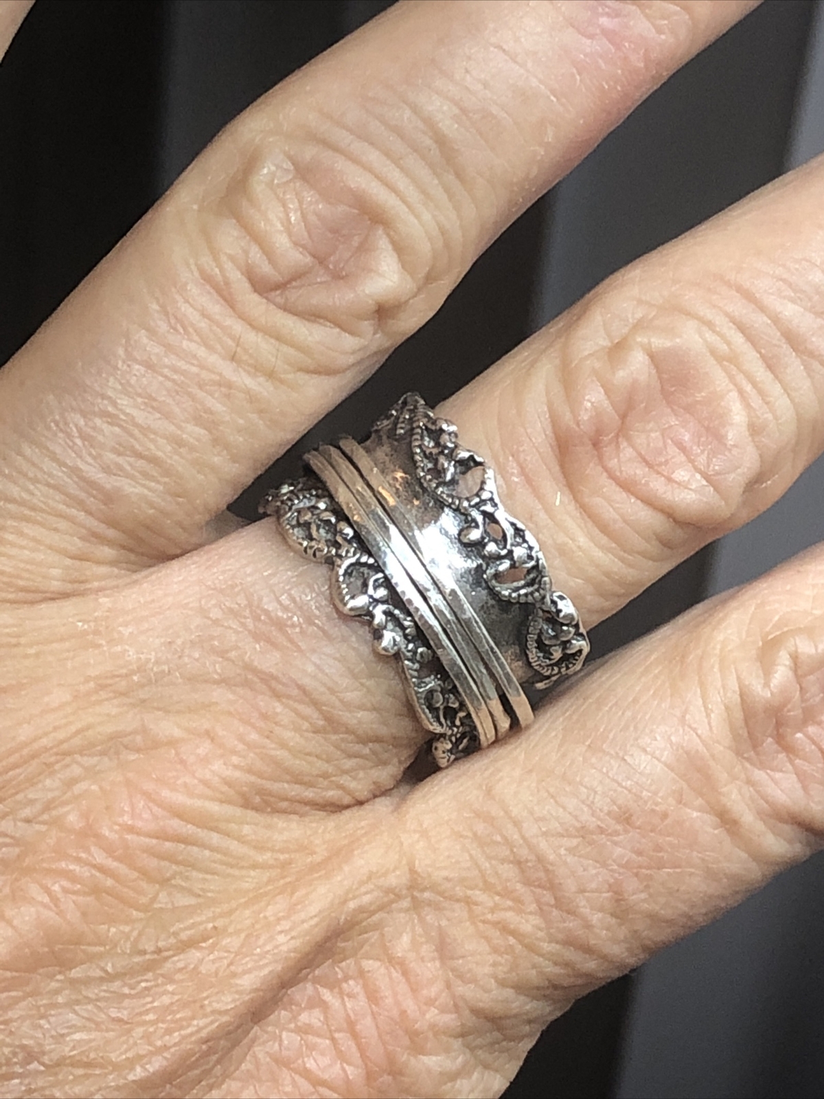 PZ Paz Creations 925 Sterling Spinner Swirl Open Work Ring 8.8g, 8s ISRAEL