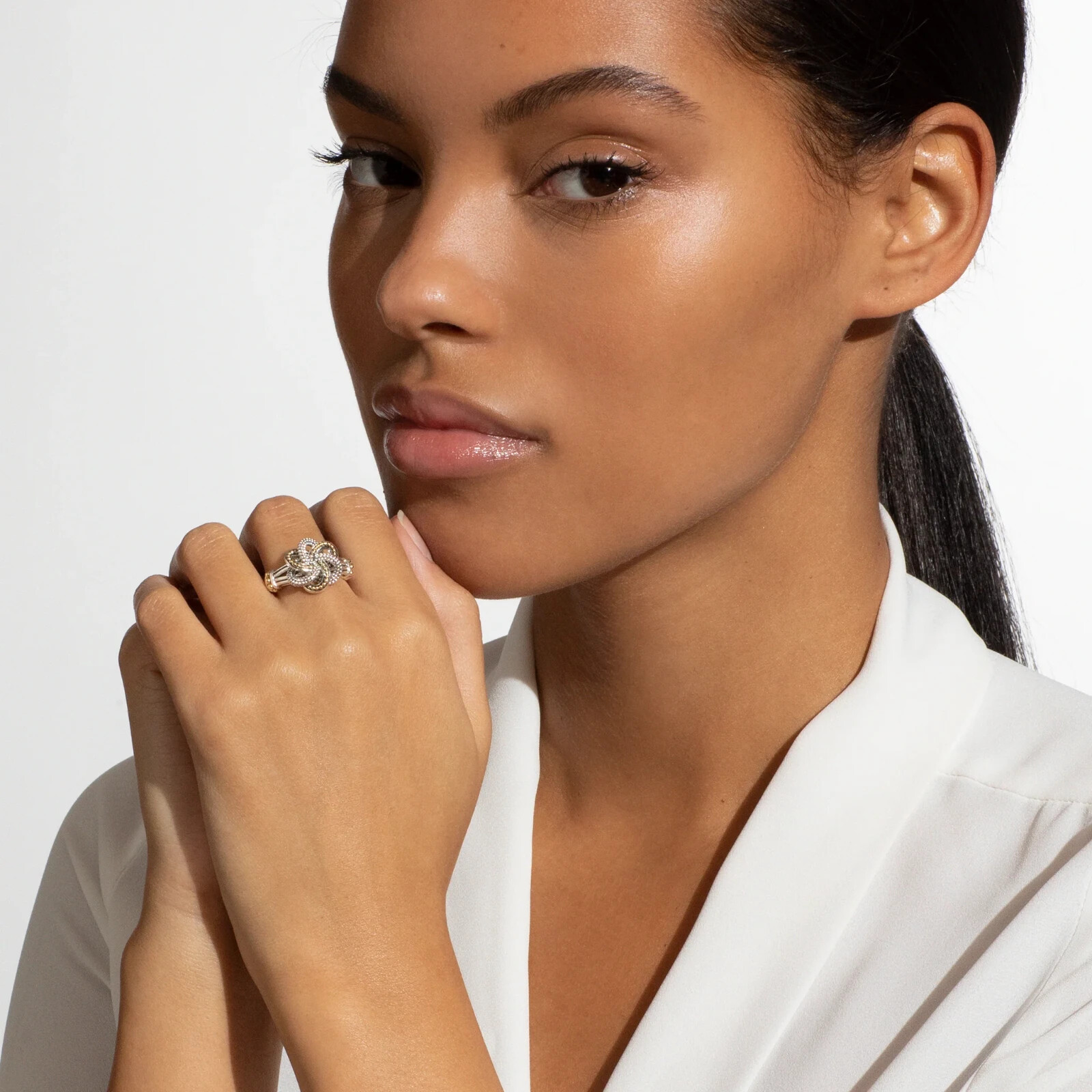 NEW LAGOS LOVE KNOT 925 STERLING SILVER & 18K GOLD Two-Tone LOVE KNOT Ring 7