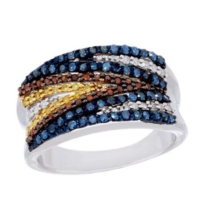 2.50Ct Round Cut Simulated Diamond Multi-Color Band Ring 14K White Gold Plated