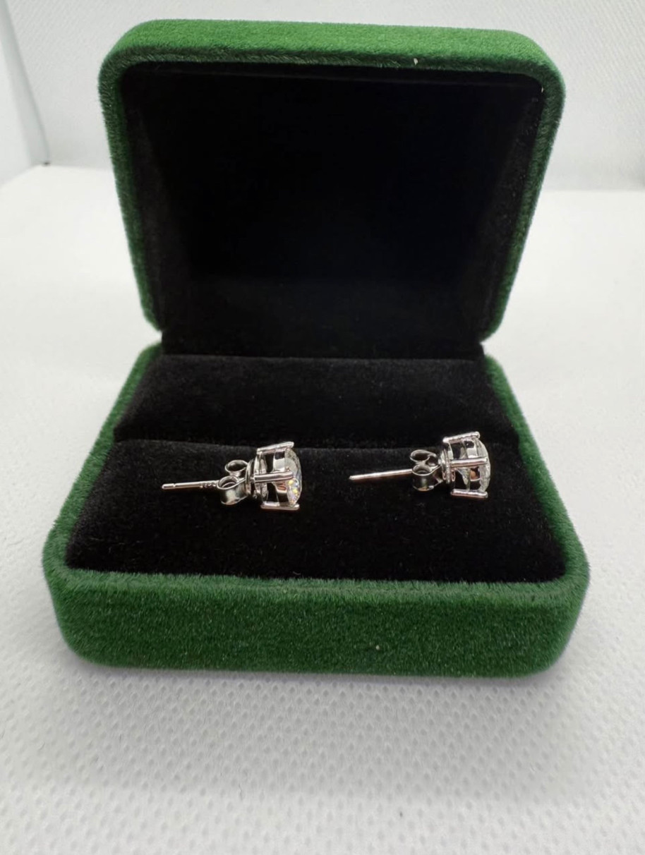 Moissanite 2CT Total Stud Earrings – 1CT Each | 925 Silver, 18K Rhodium White