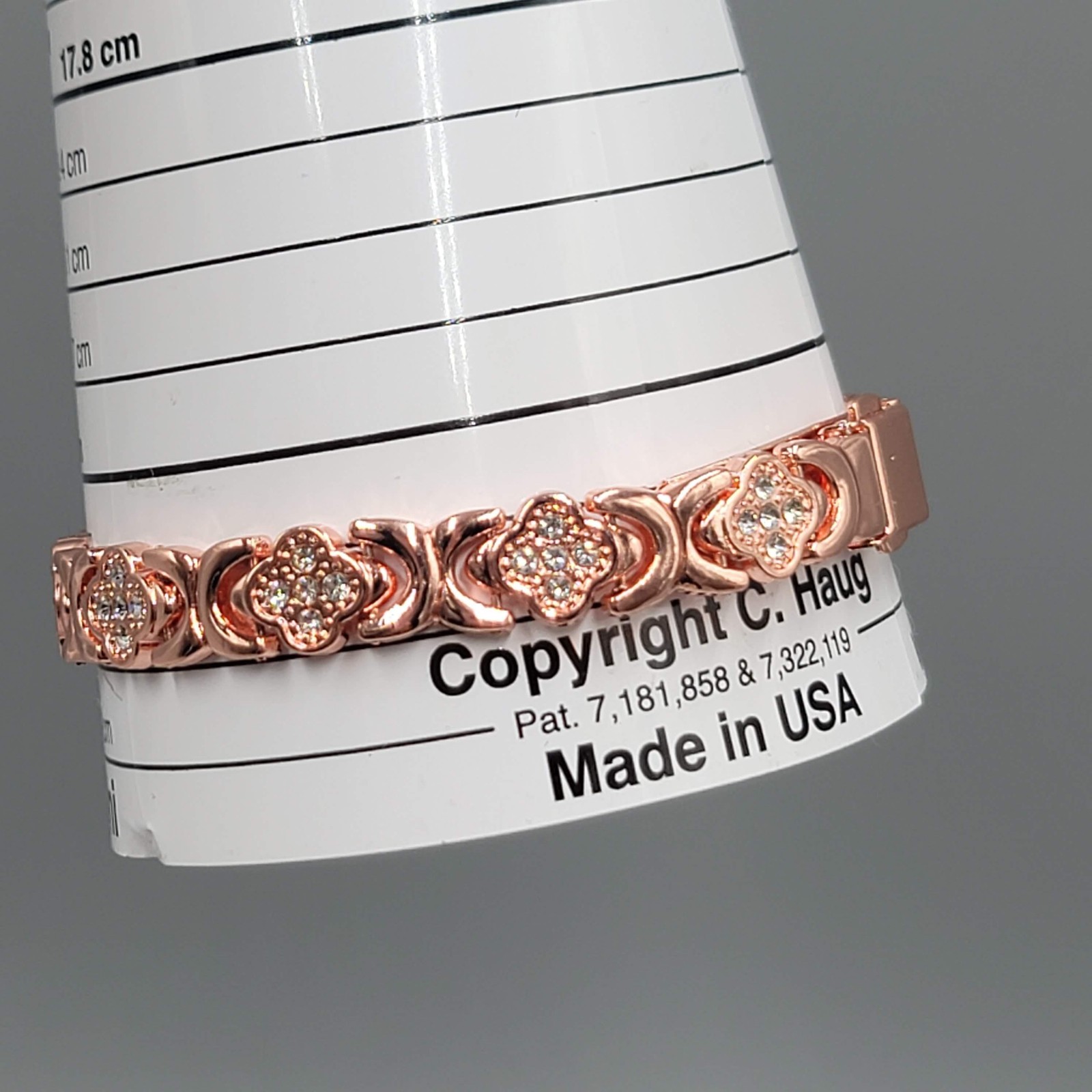 Rose Gold Tone Flower Tennis Bracelet Womens 8.5 In Rhinestone Magnetic Jewelry