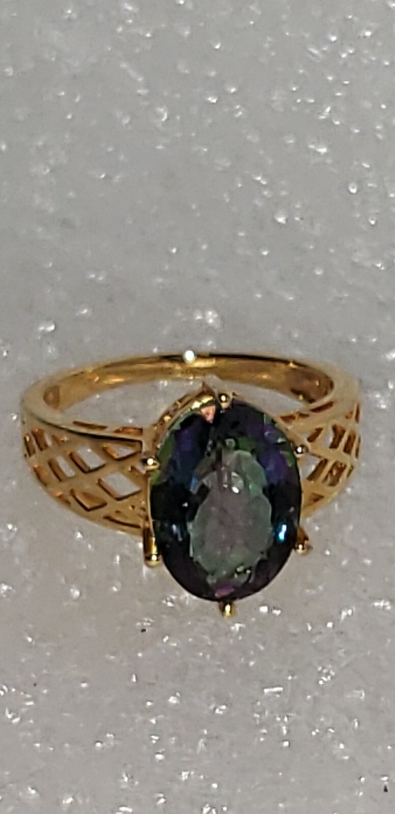 DK Ring Yellow Gold Plated Sterling Silver 925 Watermelon Rainbow Size 10.23