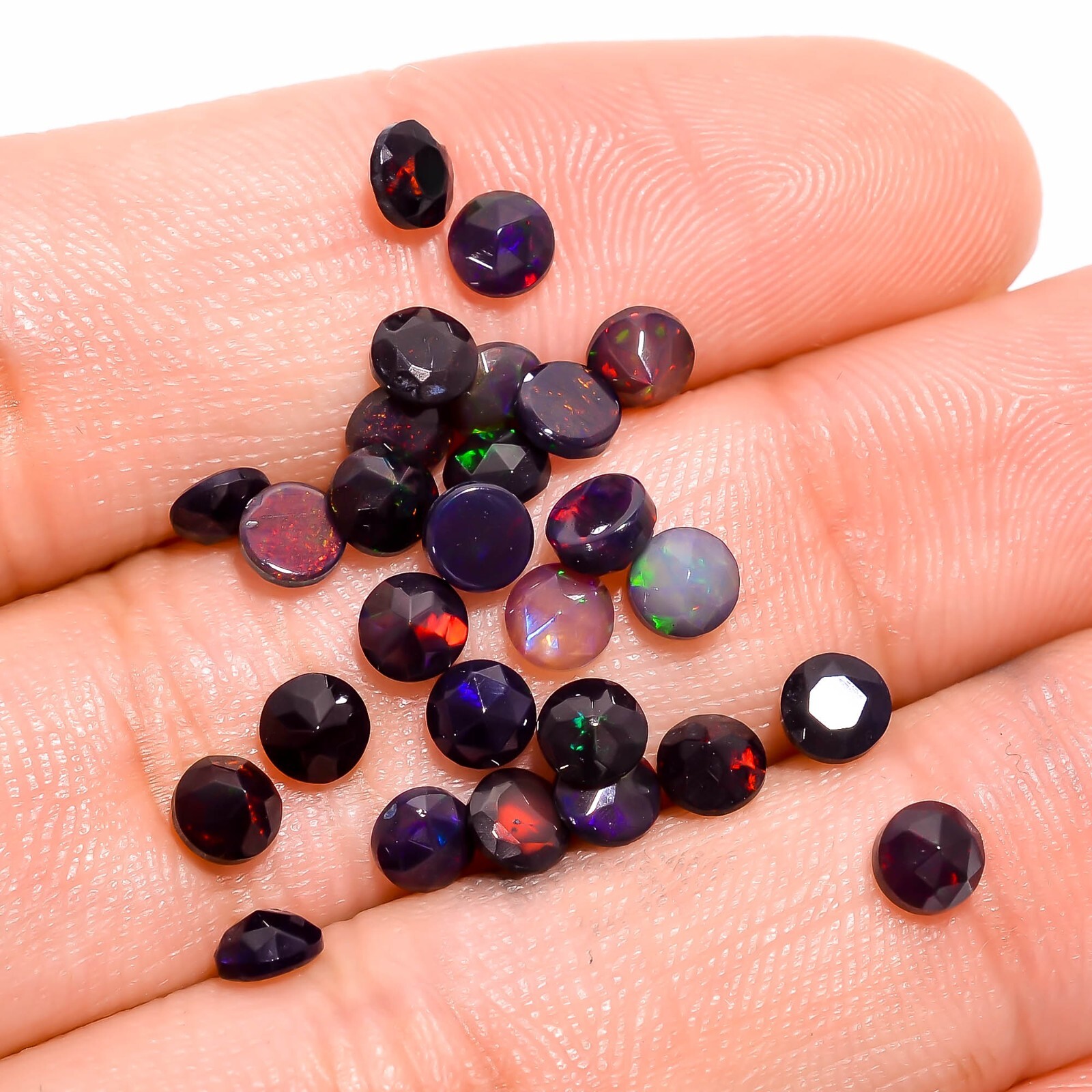 100% Natural Black Ethiopian Opal Round Faceted Loose Gemstone Lot 4X4X3mm A5237