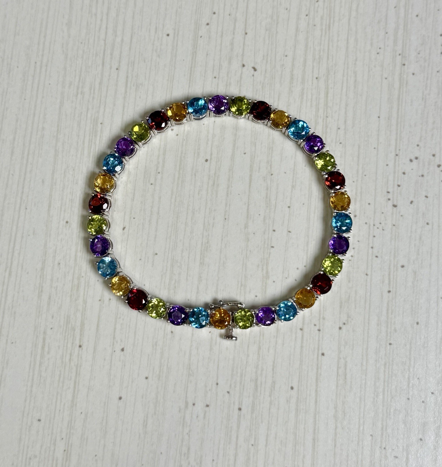 Women’s Sterling Silver Natural Multi Gemstone Tennis Bracelet, 7″, 13 g