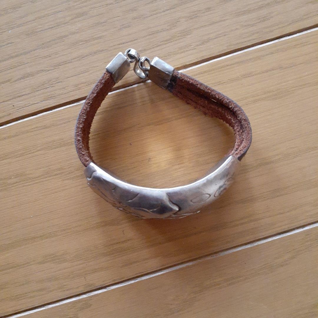 Silver and Leather Bracelet, Vintage, Used, 36.3g