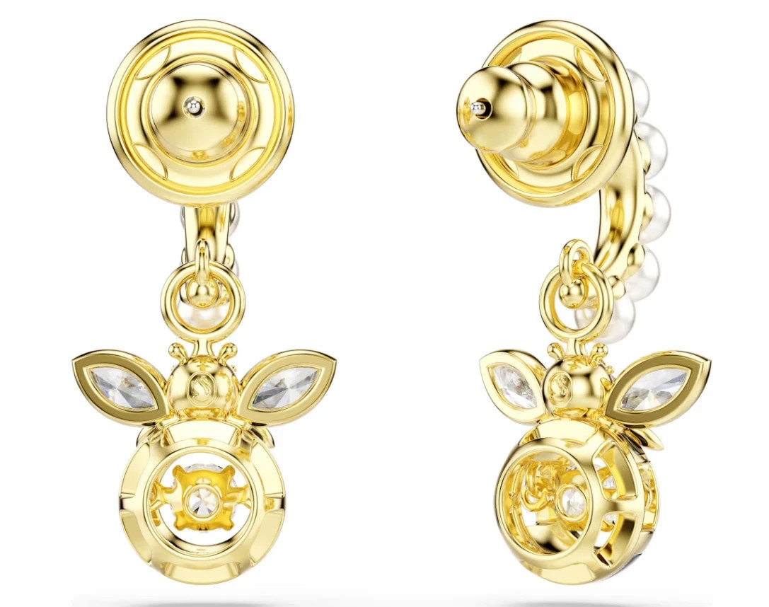 Swarovski Idyllia drop earrings Crystal pearl, Mixed cuts, Bee, Multicolored