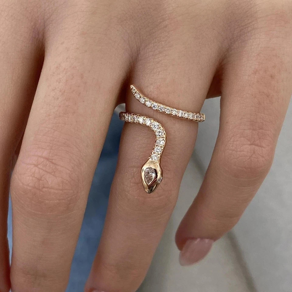 Wedding Round Cut 0.3 Ct 14k Rose Gold Diamond Snake Band Lab Grown VVS E F CVD