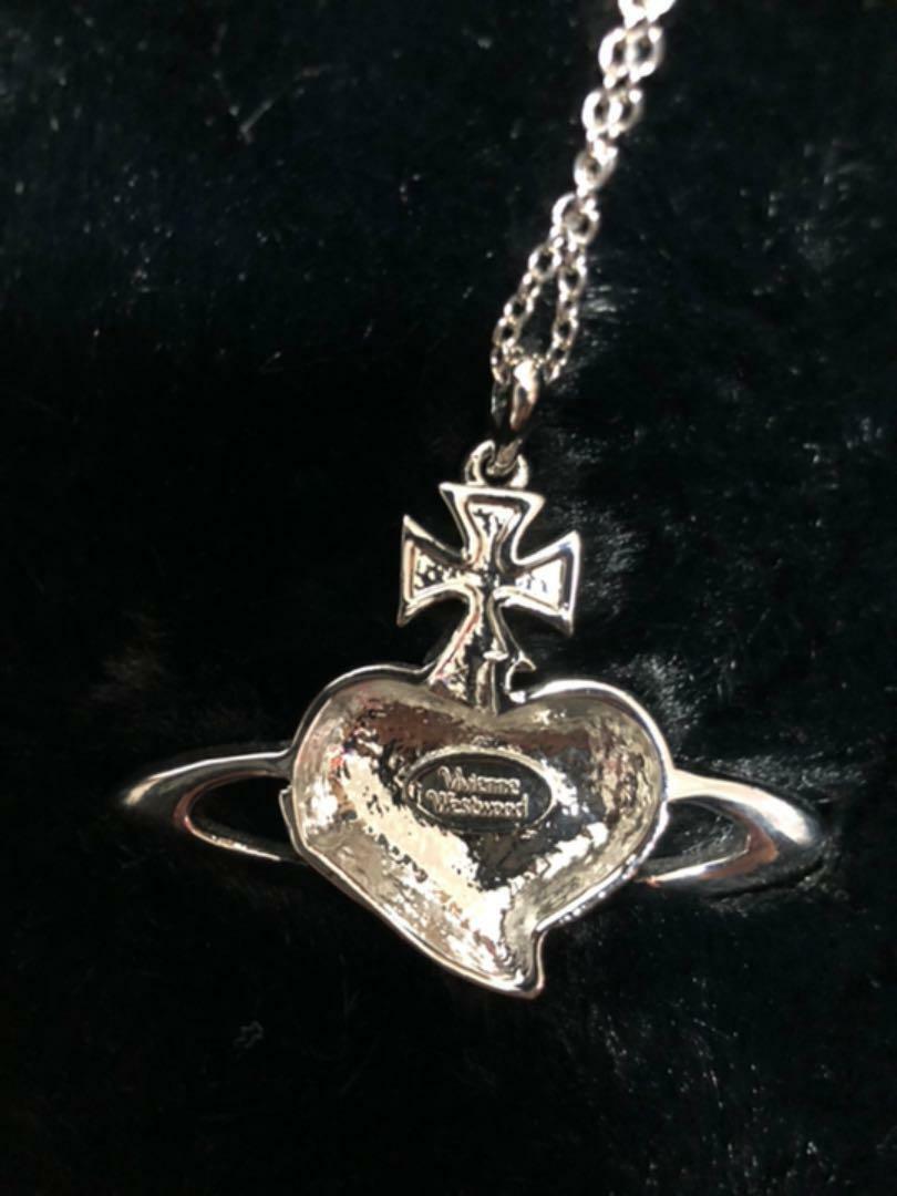 Vivienne Westwood Red Diamante Heart Necklace Silver Near Mint