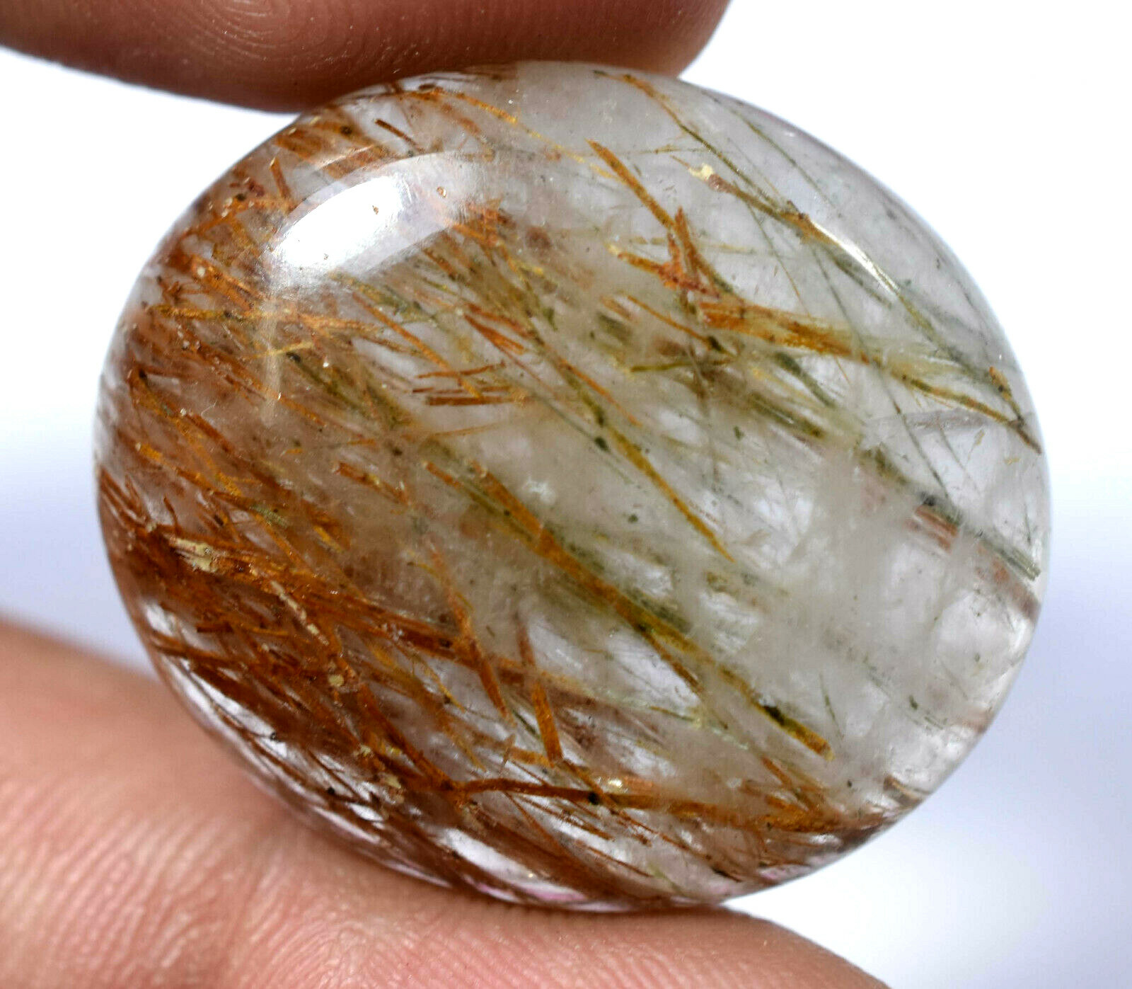 48.85 CT Natural Rutilated Quartz Inside Brown Rutil Cabochon Fine AAA+ Gemstone