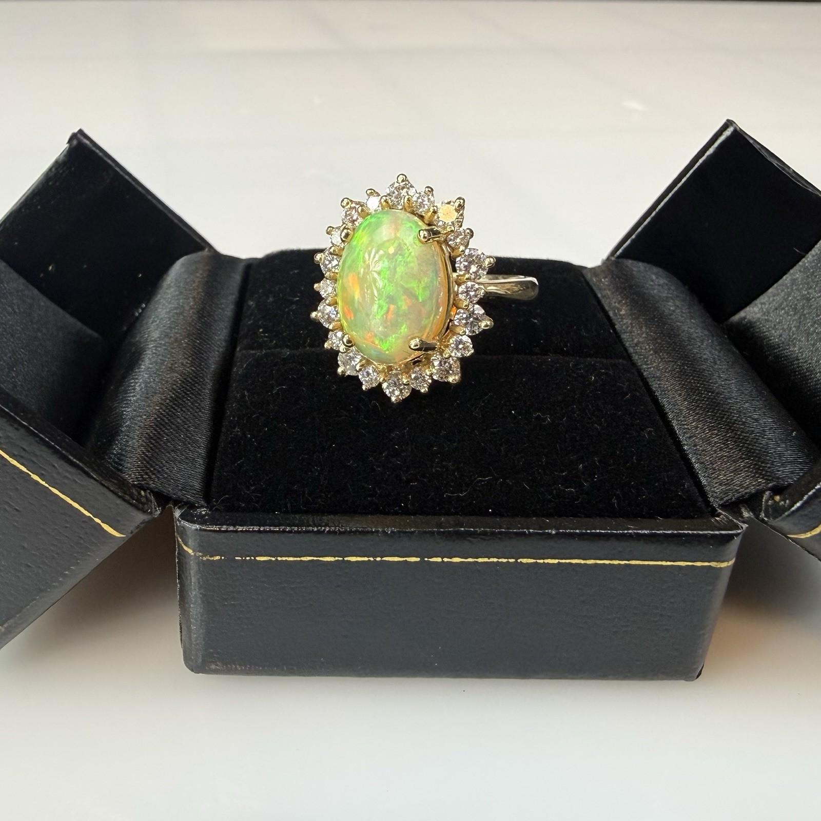 14K Gold Natural 3.00Ct Opal & 1.30C Diamond Halo Ring AIGL Cert $9k+ Appraisal