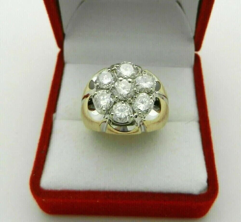 3 CT Round Cut Lab Created Diamond Cluster Men’s Ring 14k Yellow Gold Plated