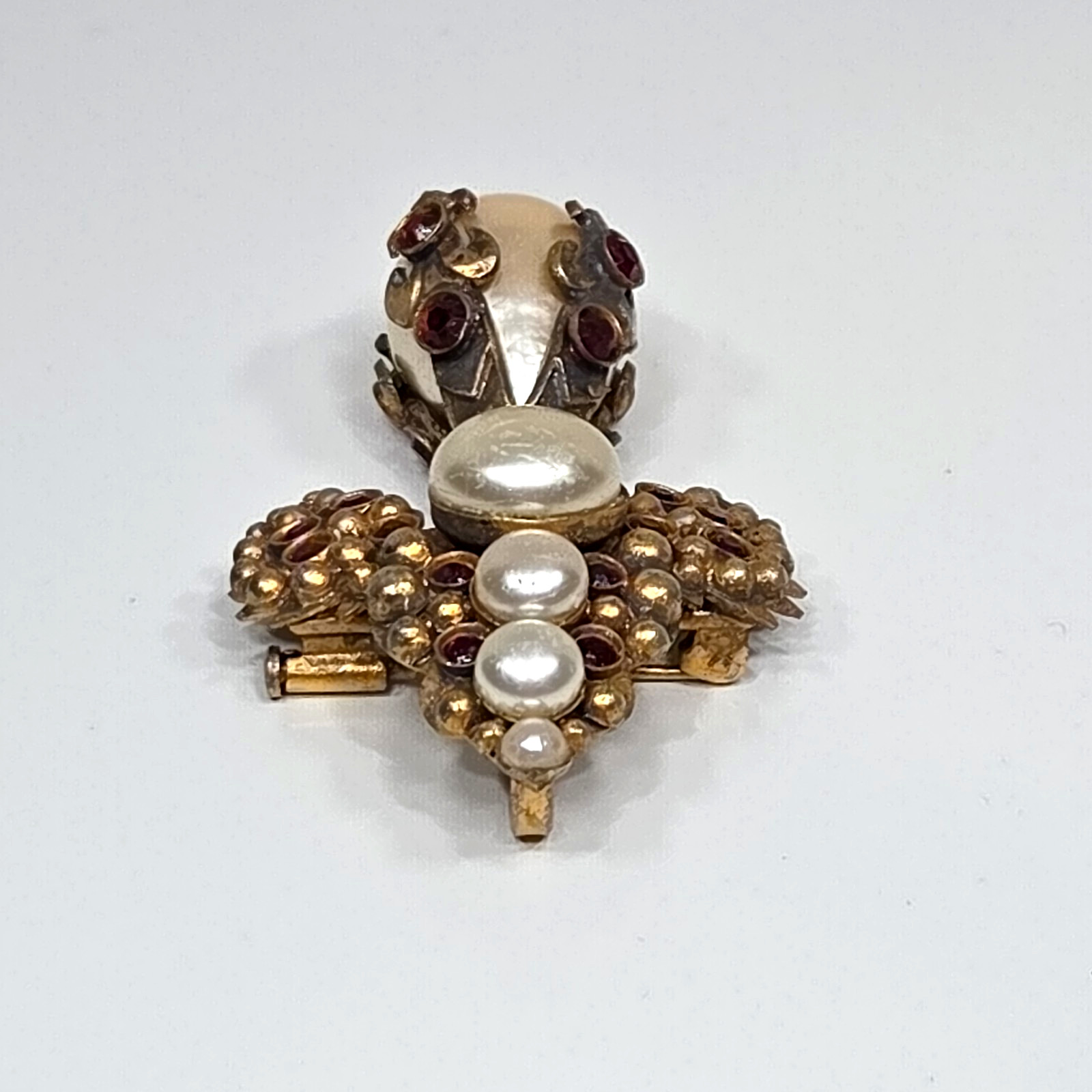 Henry Perichon Baroque Pearl Rhinestone Dangle Brooch Pendant France 1950s-1960s