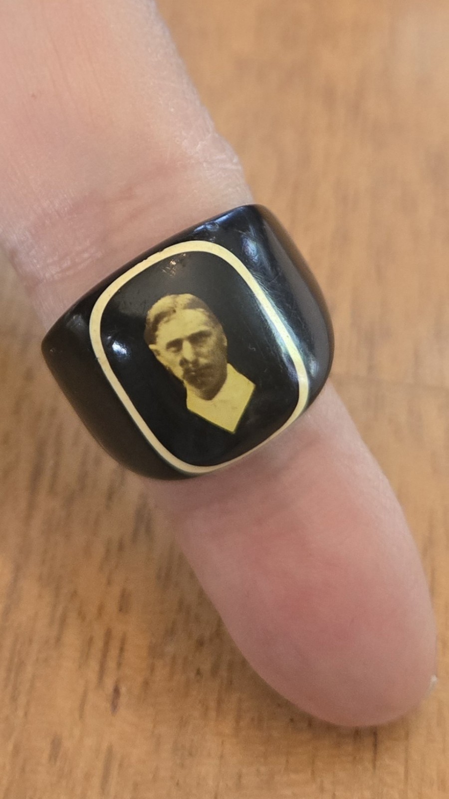 Antique Celluloid Prison Mourning Black Ring Handmade Size 8 or 8.5