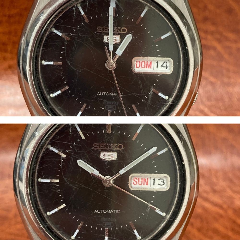 Seiko 5 7S26-8760 Automatic 21 Jewels Day Date Black Dial Watch Japan Used