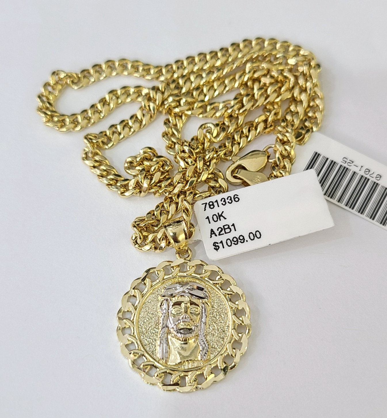 10k Gold Chain Miami Cuban Jesus Head Charm Pendant Set 4mm 18″-28″ Necklace