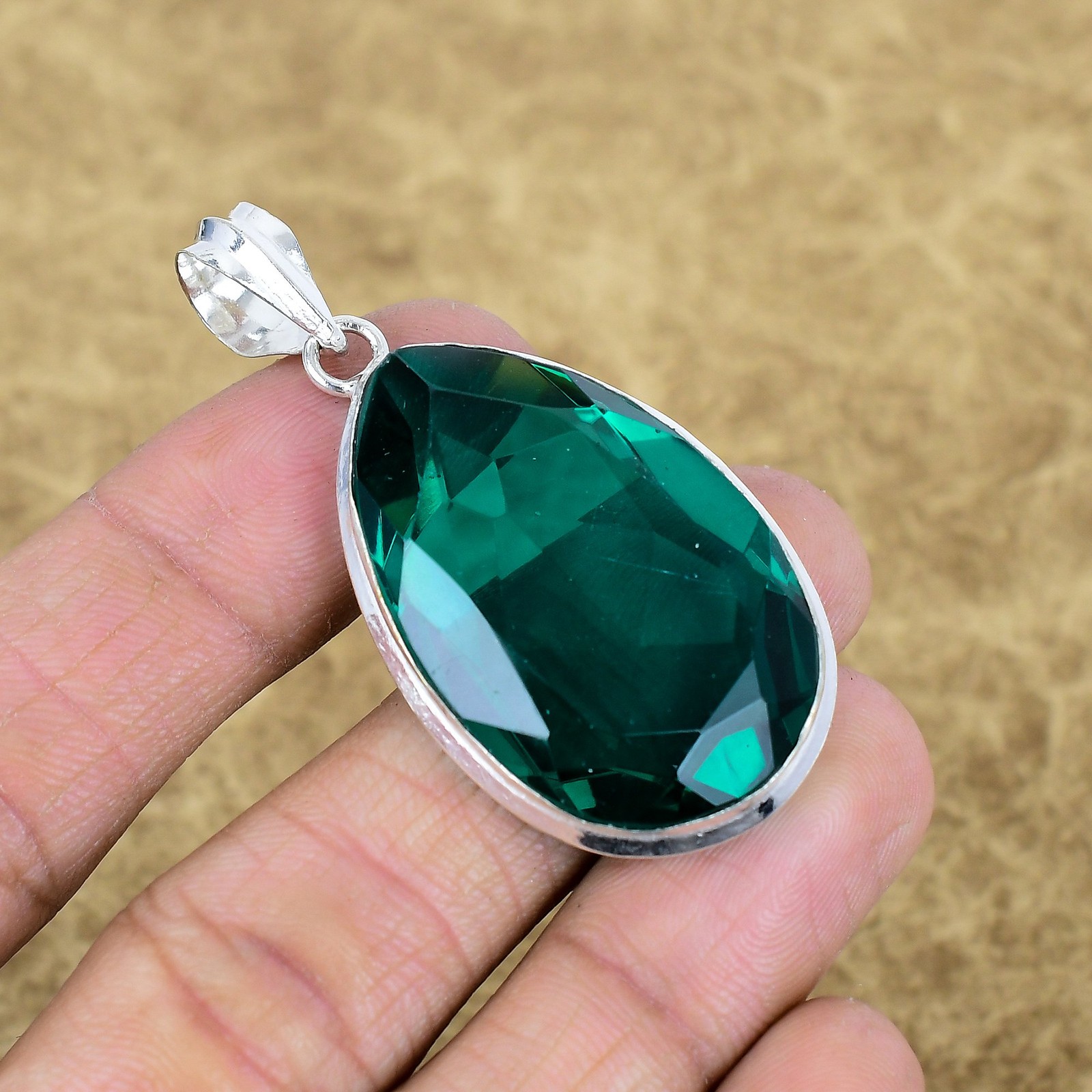 Engagement Lab-Created Apatite Gemstone Pendant 925 Sterling Silver Pear Jewelry