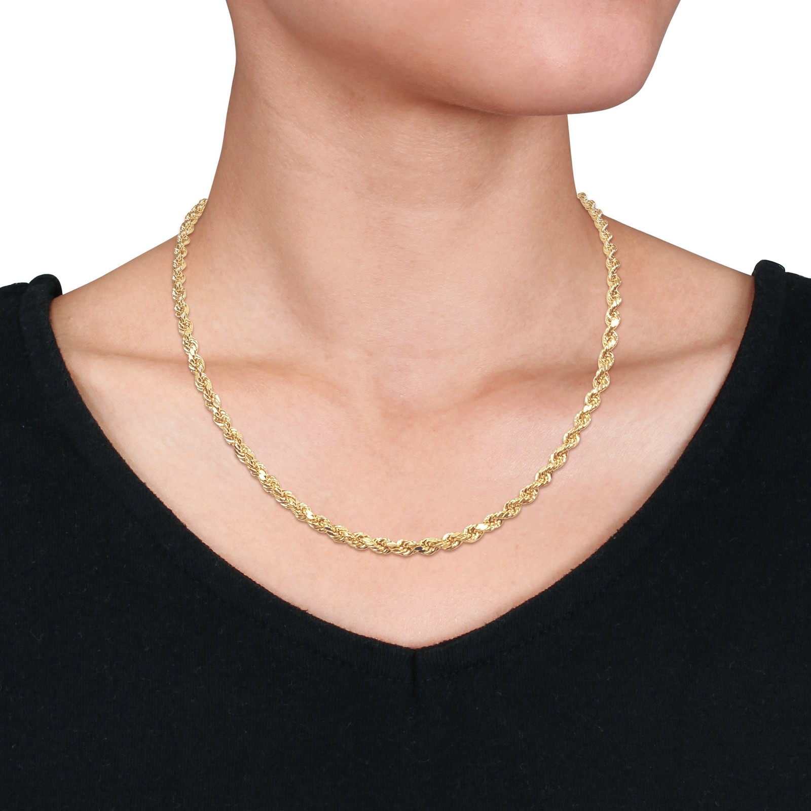 Amour 10k Solid Yellow Gold 4mm 18″ Rope Chain Necklace and Bracelet 2 Piece Set