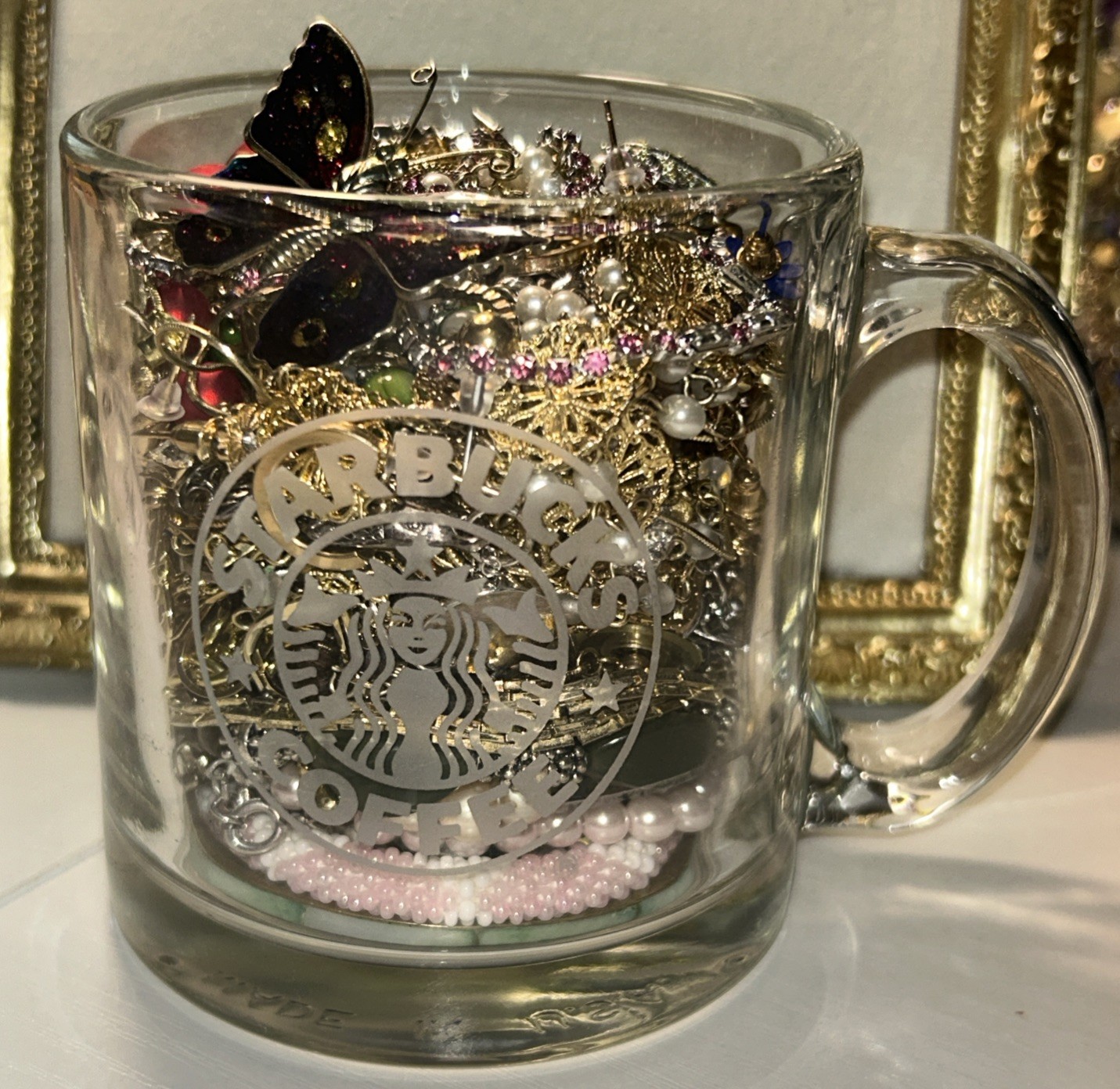 Curated All Dainty Mystery Jewelry In Vintage Starbucks Mug 3.75” All Wearable