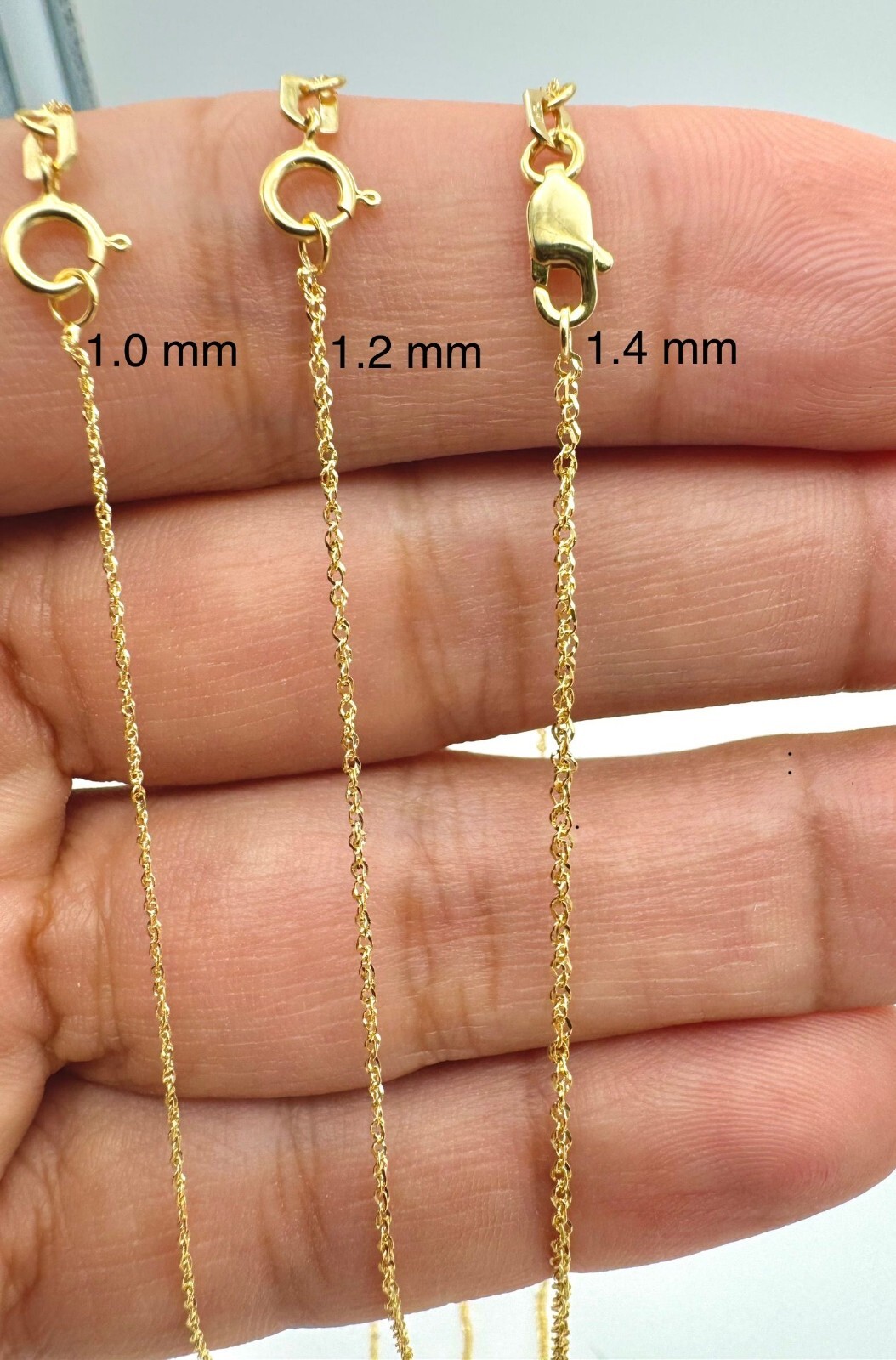 Real 14K Solid Gold Singapore Chain 1 – 1.4mm Thin Twist Sparkle Necklace Women