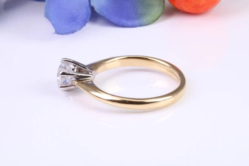 Round Cut 14K Multi Gold DEF I1-I3 Natural Diamond Wedding Ring 0.70Ct UGL Prong