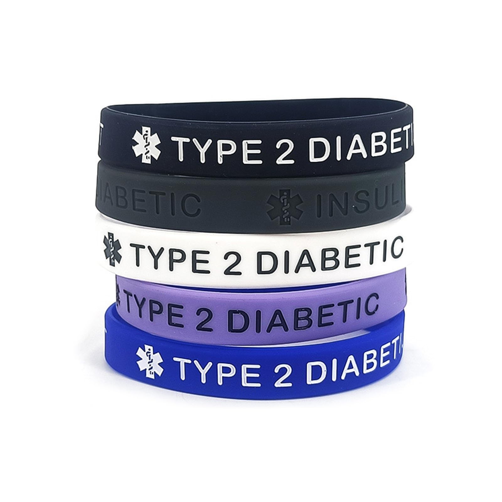 POYAMUSE 5pcs Rubber Medical Alert Bracelets – Type 1 or Type 2 Diabetic Wris…