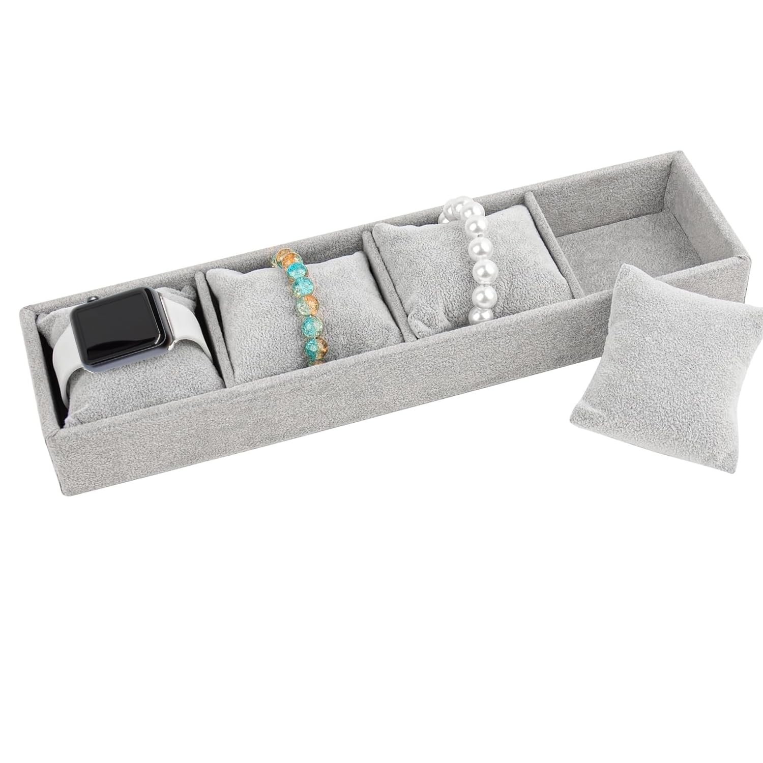 Framendino, 4 Slots Velvet Tray Jewelry Organizer with Pillow for Display Bra…