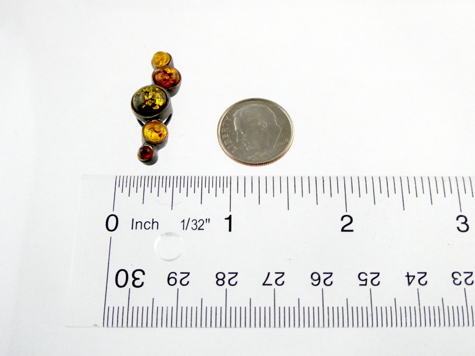 Sterling Silver Yellow Green Orange Amber Slide Pendant 925 2.8g 1 1/8 Inches