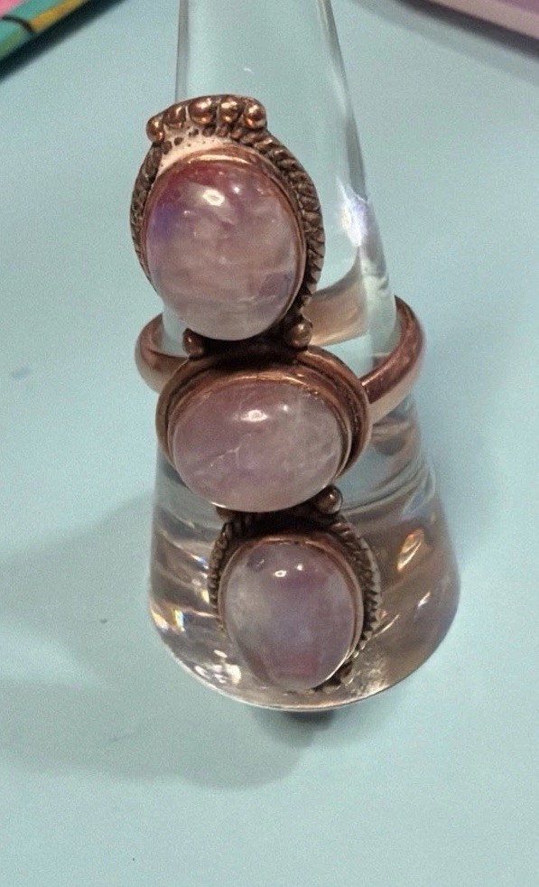 Pink Moonstone Copper Adjustable Ring Sz 7-9