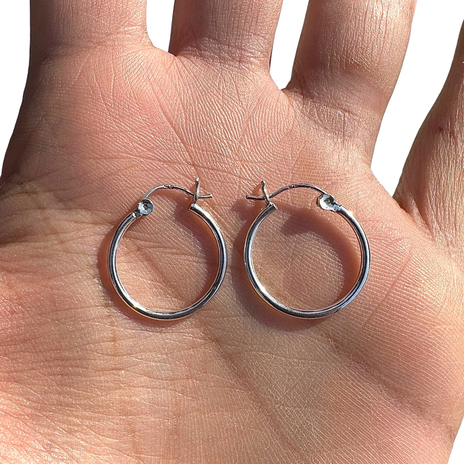 Sterling Silver Hoop Earrings 20mm Round Hoops Latch Back
