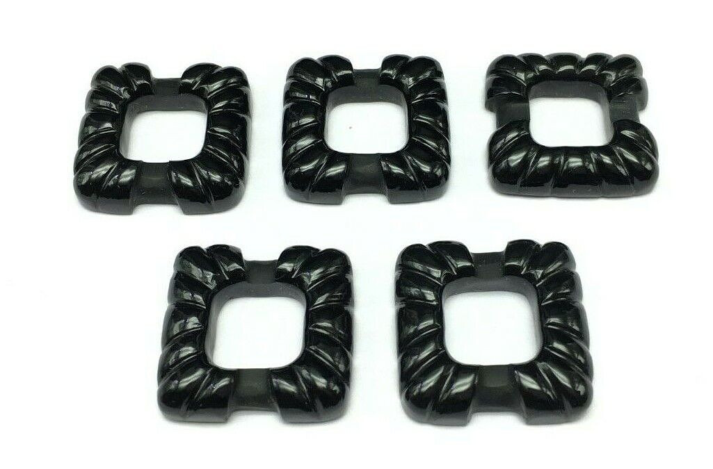 Natural BLACK ONYX/Hand carved/Square/Bracelet/W 22MM/L 22MM/H 5MM/97.70 Ct/5 Pc