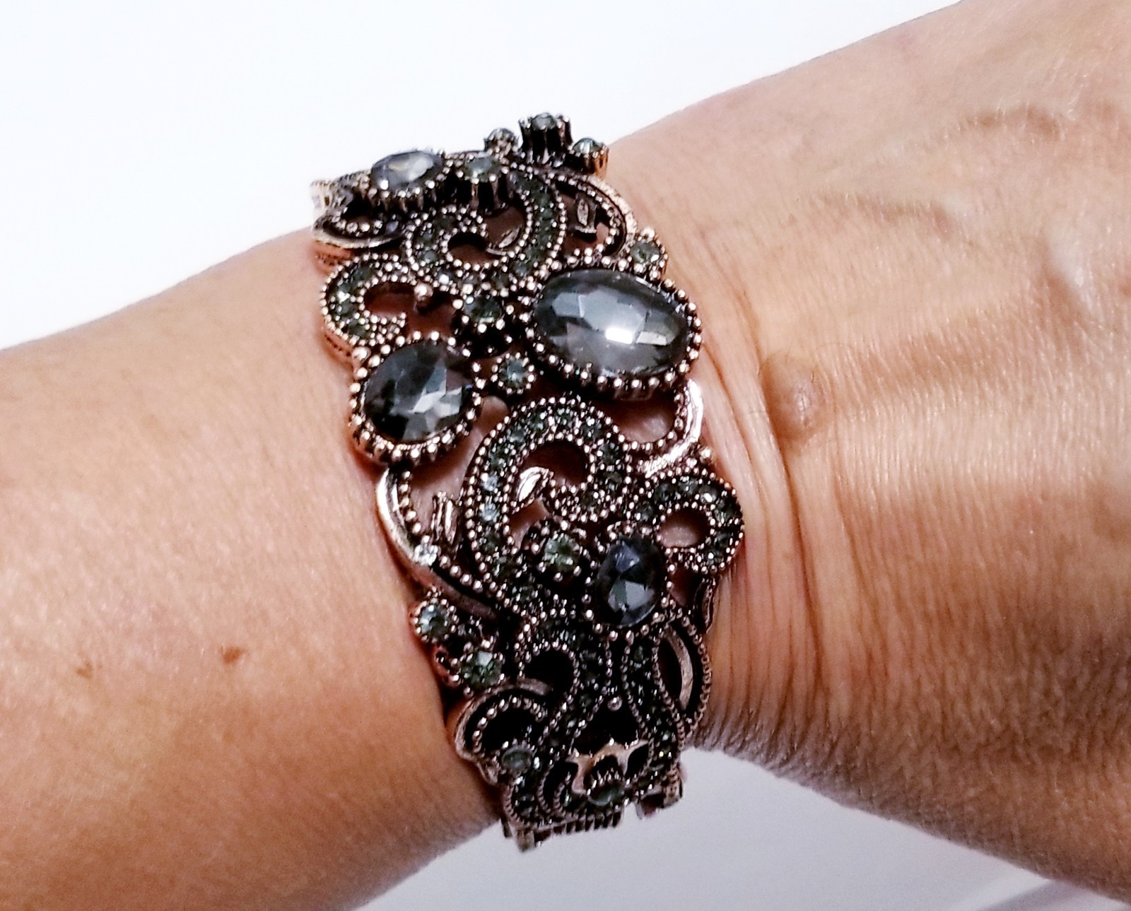 Rose Gold Rhinestone Bracelet Cuff Boho Statement Prom Crystal Jewelry Bangle
