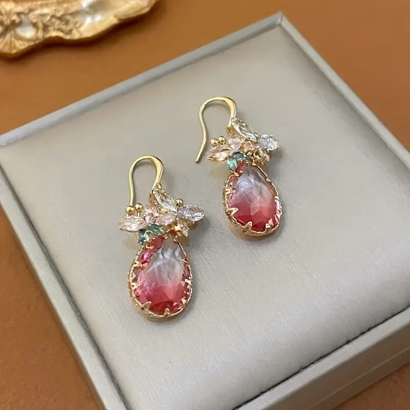 Fashion Women Pink Butterfly Water Drop Pendant Earrings Jewelry Party Gift New