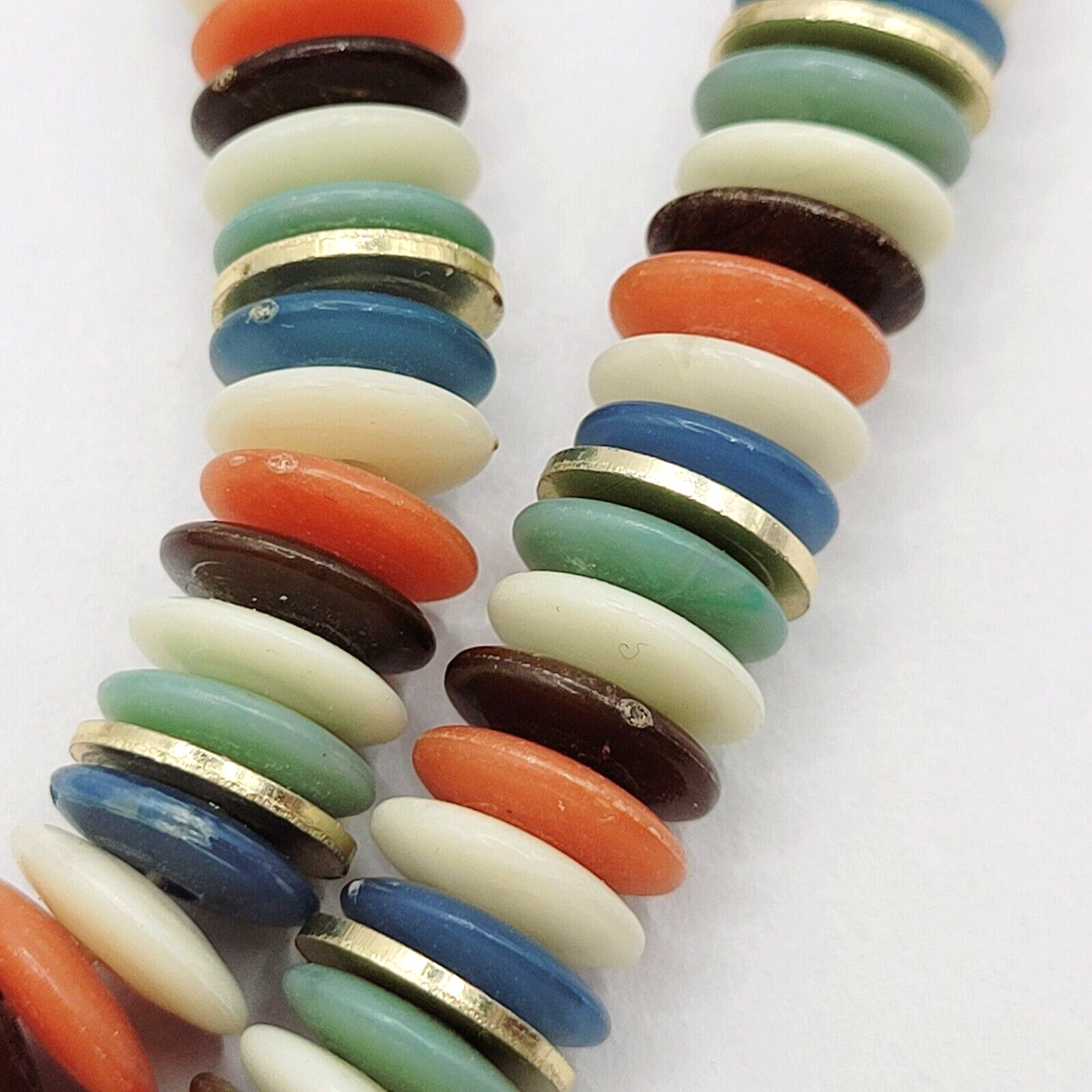 Button and Thread Like Bead Colorful Disc Heishi Style Vintage Necklace 25 In
