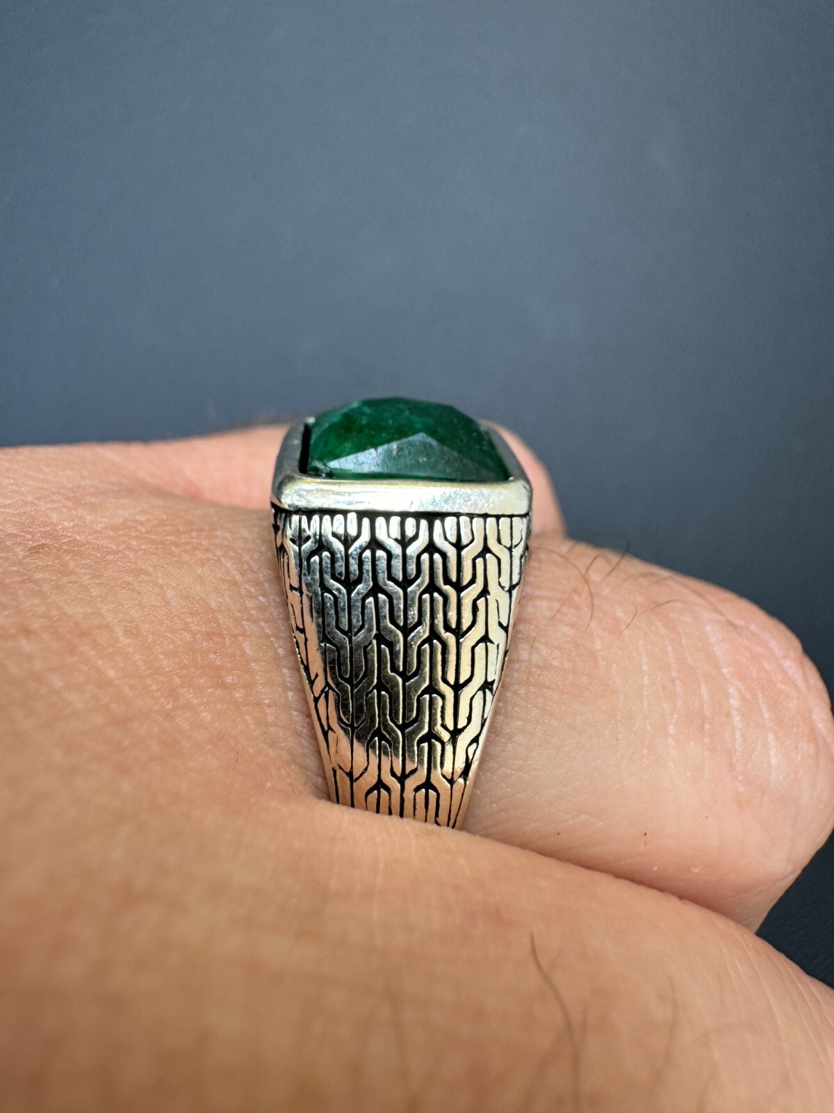 6ct Natural Green Emerald Real Genuine Gemstone Mens Real Solid 925 Silver Ring