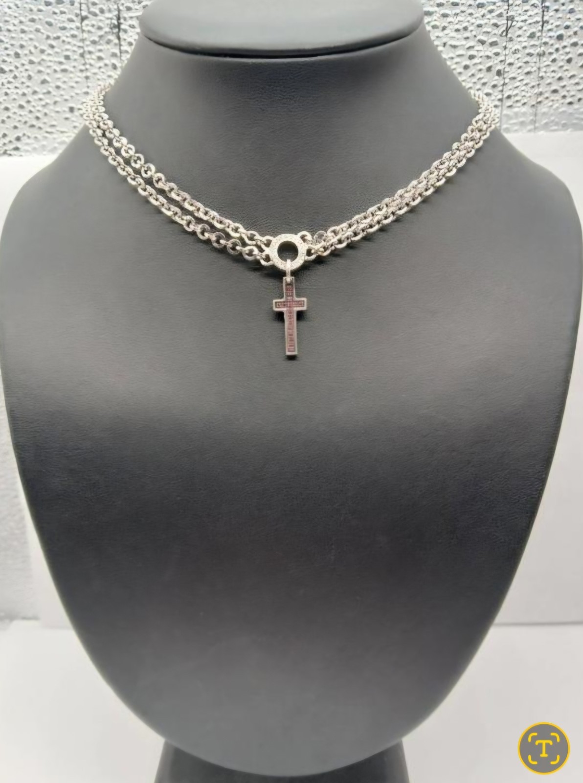 PIANEGONDA 925 Pave Pink Ruby Cross Pendant Necklace
