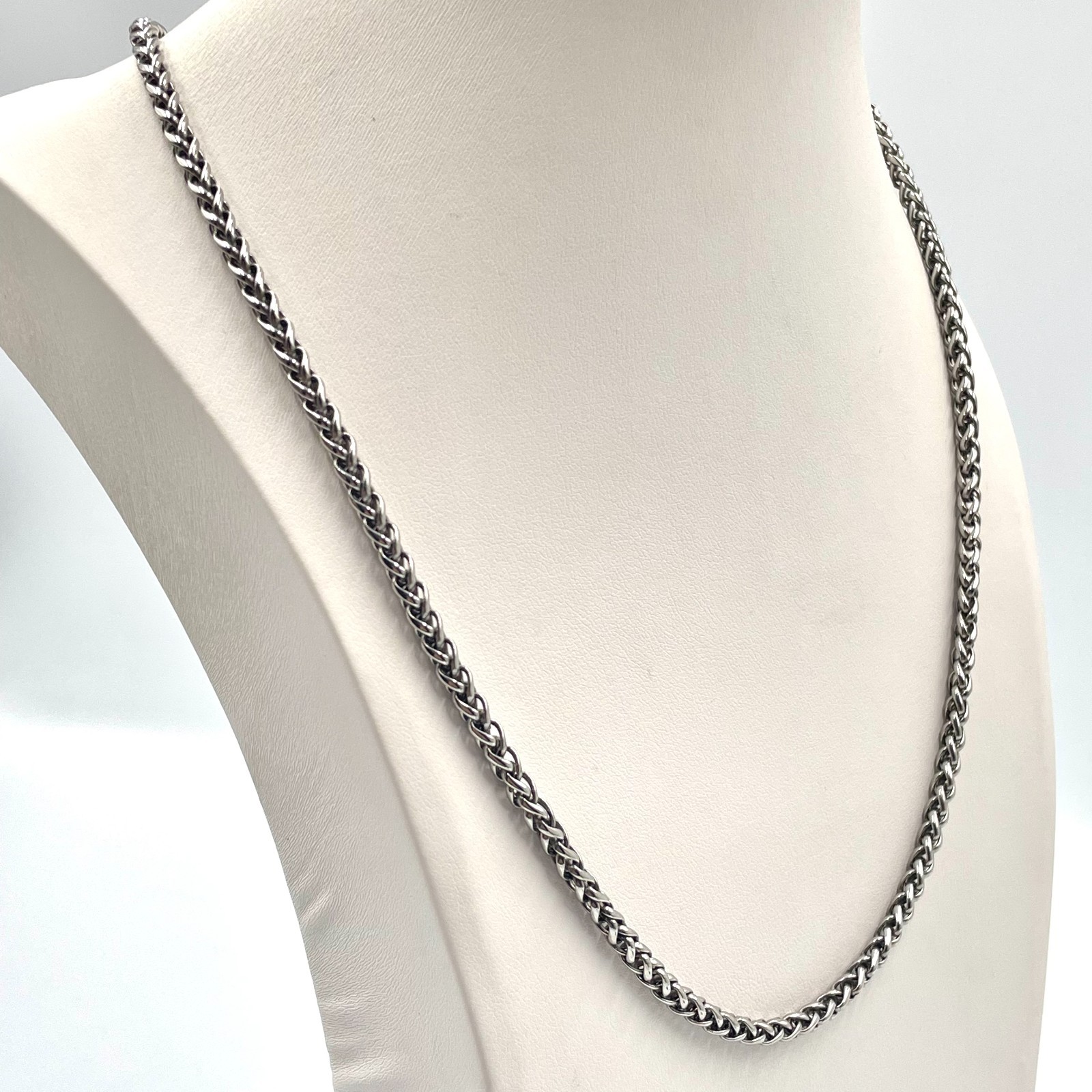 VTG Silver Tone Wheat Braided Chain Necklace Heavy Hip Hop Punk Unisex Classic