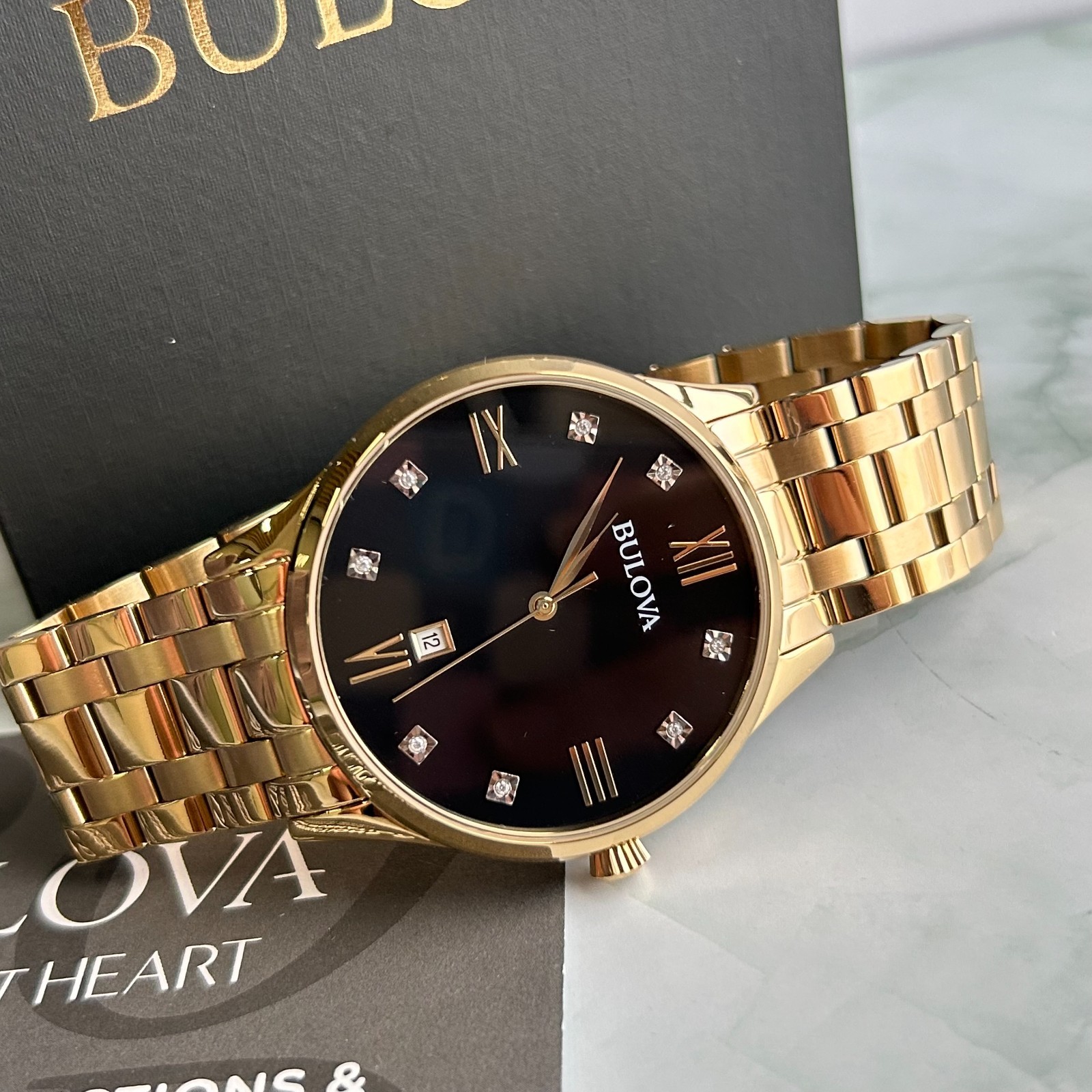Bulova Classic 97D108 Black Dial Gold-Tone Strap Men’s Quartz Watch New 40mm
