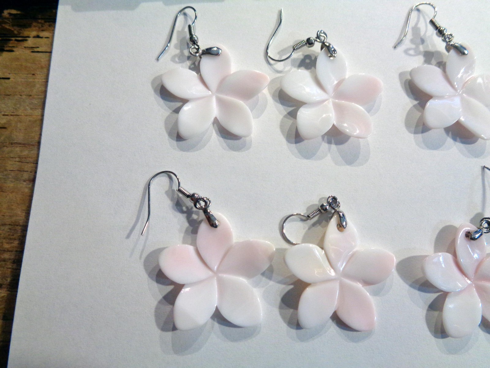 30.5mm 2T Blush Pink Mother of Pearl Hawaiian Plumeria Flower 316L Hook Earrings