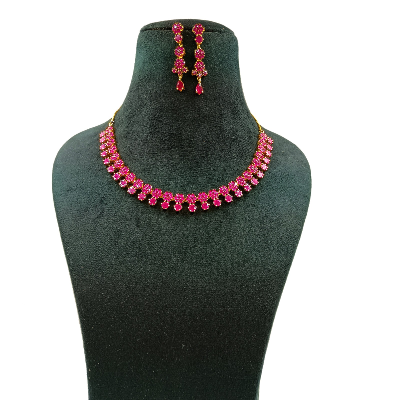 Indian 22k Gold Plated Ruby Floral Statement Necklace Set Wedding Jewelry
