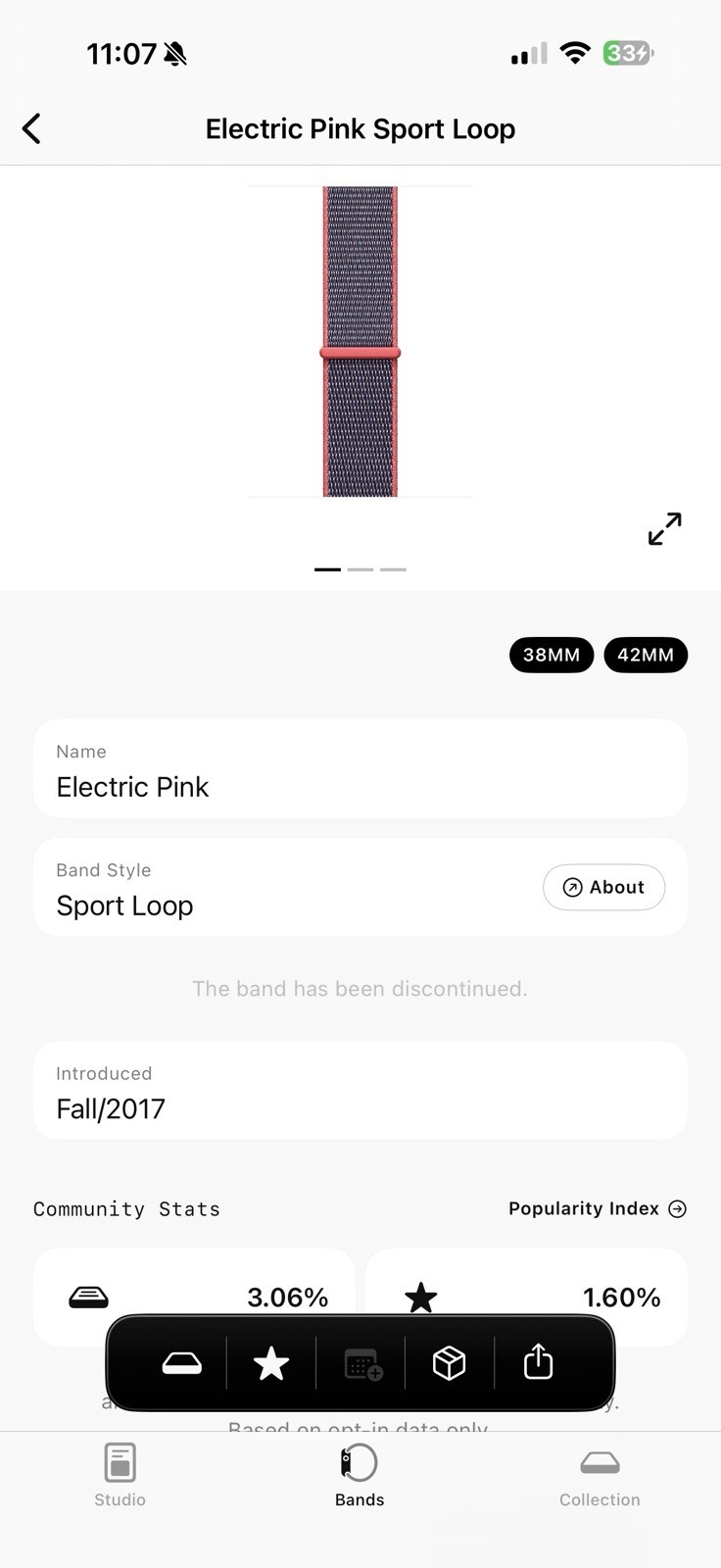 Apple Watch Sport Loop 38mm (40/41) Genuine OEM Electric Pink Used
