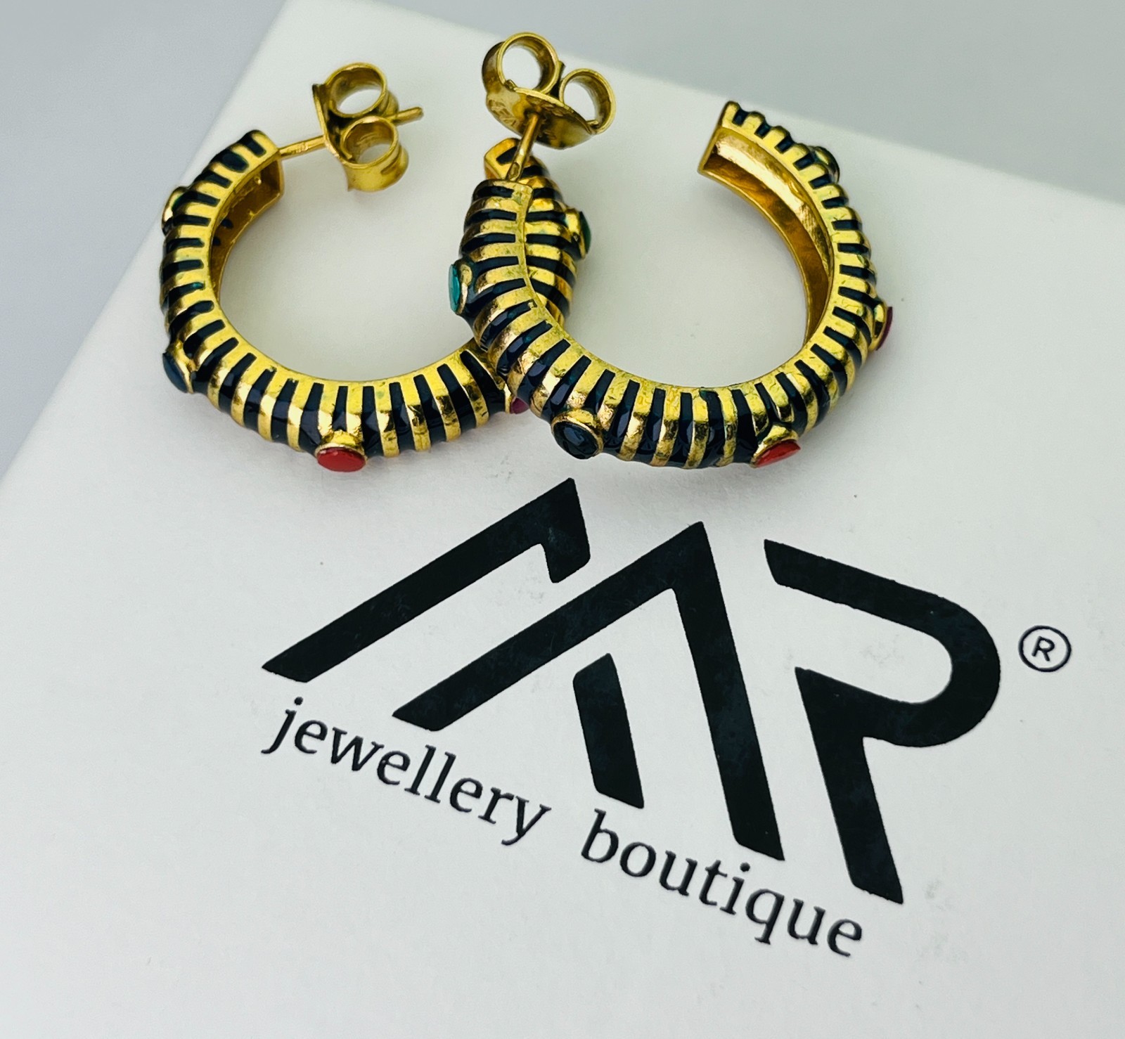 Silver Gold Plated Black Enamel Multi Color Kundan Hoop For Women