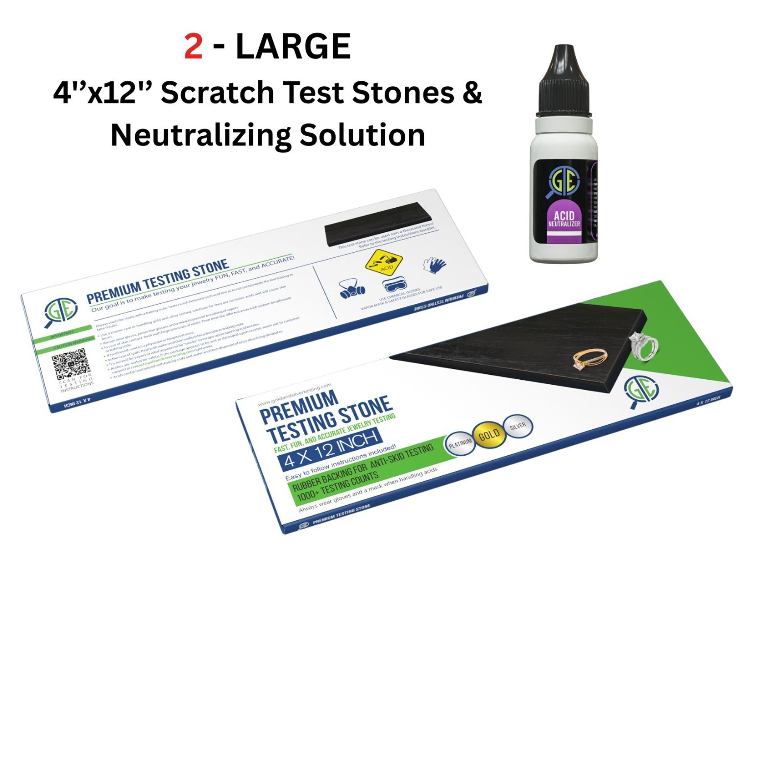 Large 4×12 Scratch Stone & Neutralizer for Gold Silver Platinum Test Kit